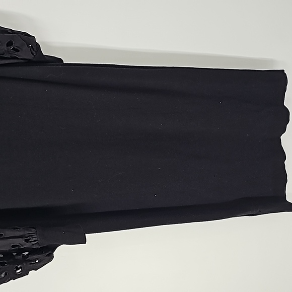 Express Black Bodycon Midi Sweater Dress w Puffed Cutout Scalloped Long Sleeves - Picture 12 of 17